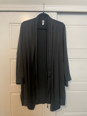 Black Midi Robe with Pockets & Satin Lining